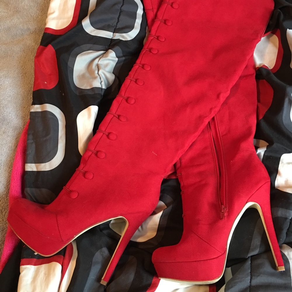 Thigh high red boots